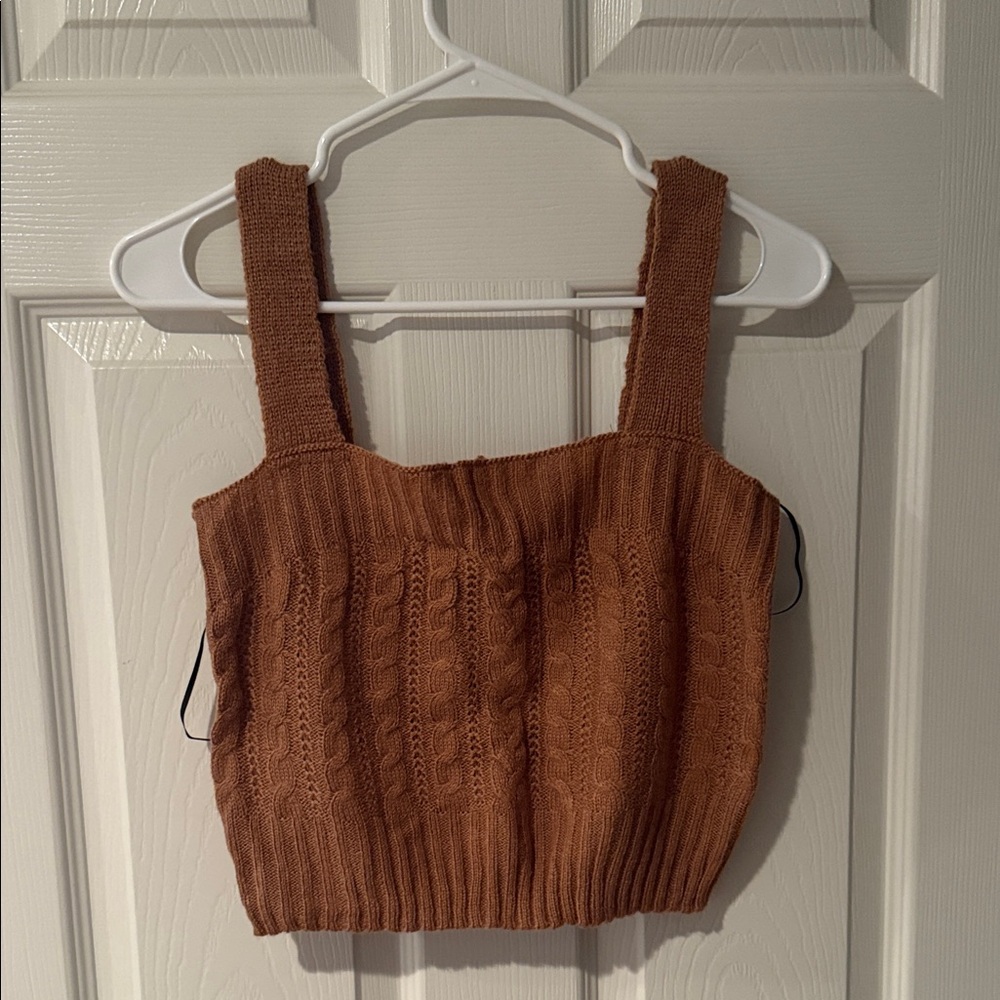 Women's Brown Knit Crop Top and Cardigan
